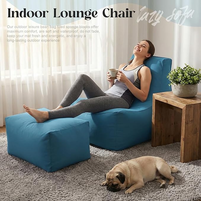 Outdoor Bean Bag Chair with Ottoman, Large Patio Lounge Chair for Adults, Thick Filled Lounger for Pool, Deck - Photo 7