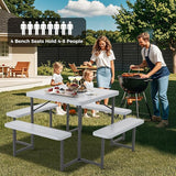 Giantex Picnic Table Bench Set for 4-8 People, 34" Outdoor Square Dining Table & 2 Benches w/Umbrella Hole - Photo 3