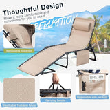 Greesum Chaise Lounge Folding Tanning Chair with 5 Position Adjustable Back, Detachable Pillow & Pocket Outside Pool - Photo 7