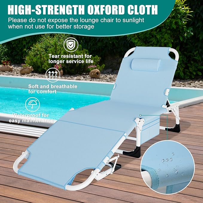 DoCred Heavy Duty XXL Tanning Chair with Face Hole&Mat, Oversized 5-Position Folding Chaise Lounge Chairs for Outside, Portable Beach Lounge Chair for Outdoor Sunbathing Beach Pool Lawn Camping