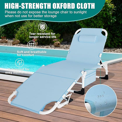 DoCred Heavy Duty XXL Tanning Chair with Face Hole&Mat, Oversized 5-Position Folding Chaise Lounge Chairs for Outside, Portable Beach Lounge Chair for Outdoor Sunbathing Beach Pool Lawn Camping