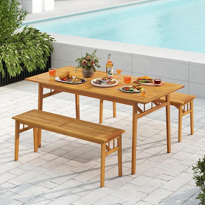 HAPPYGRILL Outdoor Acacia Wood Dining Bench, 48” Wooden Bench Patio Furniture for Entryway Garden Poolside Balcony, 800 LBS (1)