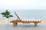 SAFAVIEH Outdoor Collection Newport Natural/ Grey & White Stripe Cushion Built-in Side Table Adjustable Chaise Lounge - Photo 2