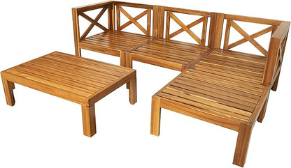 Quarte 5 Piece Outdoor Acacia Wood Sofa Set, X-Back Frames Design, Sectional Sofa Seating Group Set with Cushions