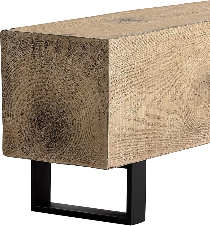 COSIEST Patio Log Bench, 48.4 x 11.8” Outdoor Benchs, Rectangular MgO Garden Bench, Rustic Benchs for Yard or Lawn, Light Oak