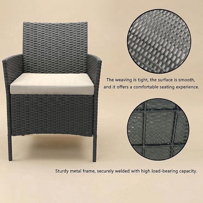 GarveeHome 3-Piece Patio Bistro Set, PE Rattan Outdoor Conversation Furniture with 2 Cushioned Chairs & Coffee Table - Photo 4