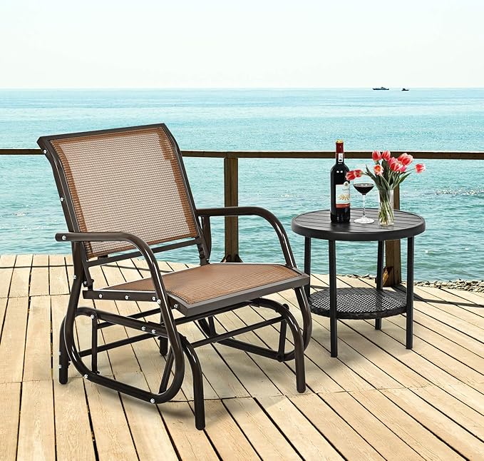 Giantex Swing Glider Chair W/Study Metal Frame Comfortable Patio Chair Love-Seat for Garden, Porch, Backyard, Poolside - Photo 2