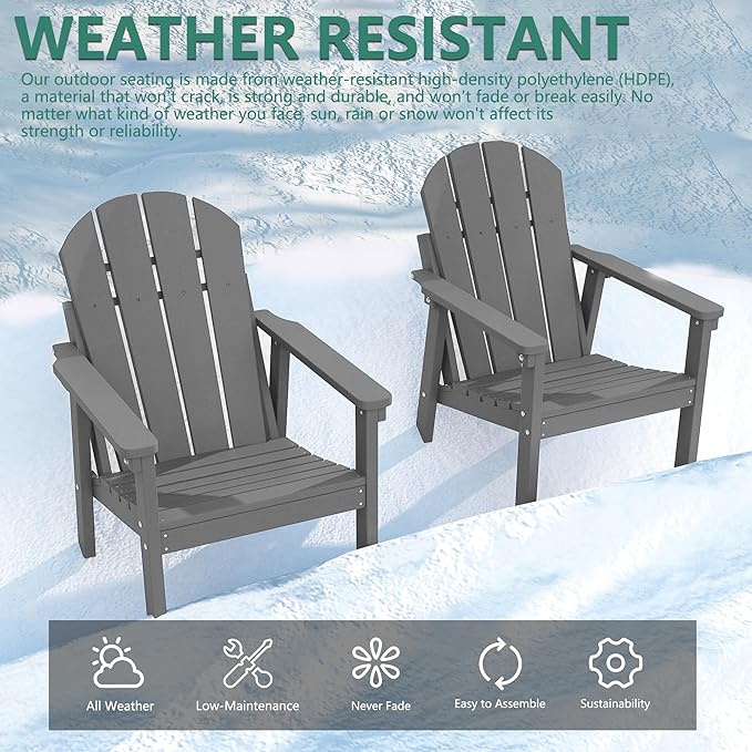 Adirondack Chair Set of 8, All Weather HDPE Fire Pit Chairs, Oversized Plastic Adirondack Chair for Outdoor, Balcony - Photo 6