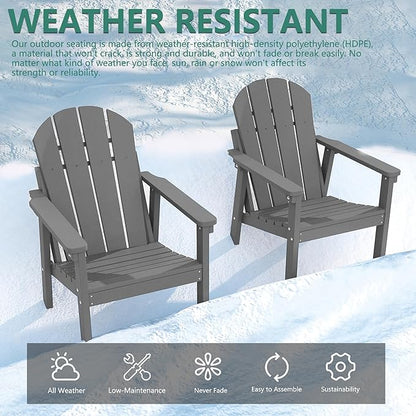 Adirondack Chair Set of 8, All Weather HDPE Fire Pit Chairs, Oversized Plastic Adirondack Chair for Outdoor, Balcony, Deck, Backyard, Patio, Garden, Poolside, Lawn Grey