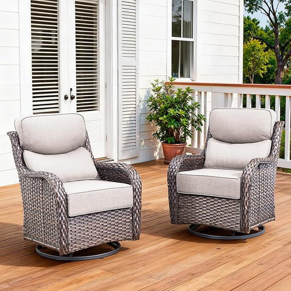 Luxury Outdoor Swivel Rocker Patio Chairs Set of 2 with 6-Inch Thick Cushions - Photo 1