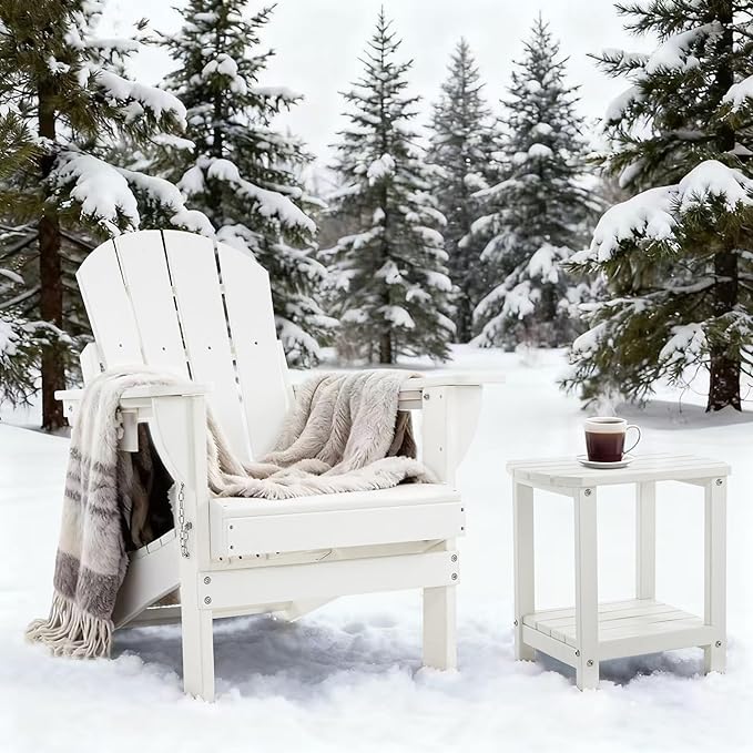 Folding Outdoor Adirondack Chairs Set of 1 with HDPE Side Tables-Plastic Weather Resistant Patio Chairs with Small Outdoor Side Tables 2 Storage for Patio,Fire Pit, Garden and Backyard