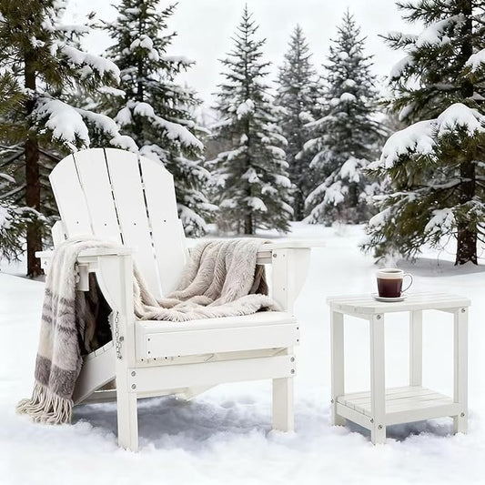 Folding Outdoor Adirondack Chairs Set of 1 with HDPE Side Tables-Plastic Weather Resistant Patio Chairs with Small Outdoor Side Tables 2 Storage for Patio,Fire Pit, Garden and Backyard