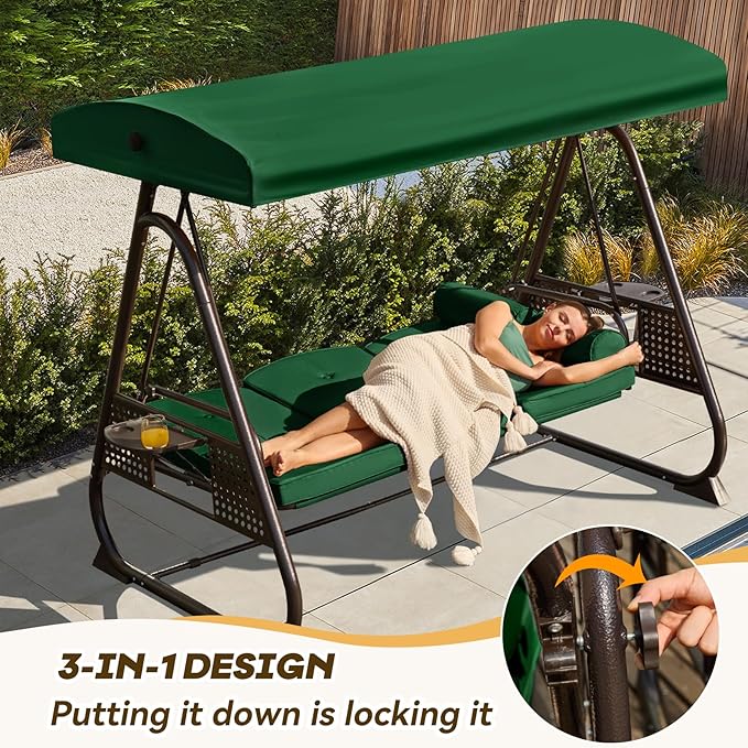 3 in 1 Outdoor Porch Swing with Adjustable Canopy, 3 Seat Outdoor Swing for Adults - Photo 3
