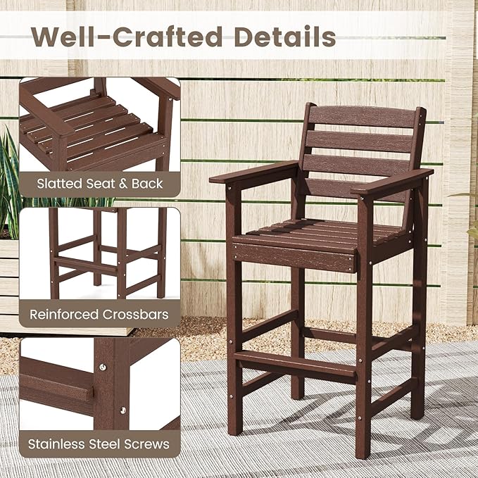 Tangkula Patio Adirondack Chairs Set of 4, HDPE Bar Height Chair with Wide Armrests & Footrest - Photo 8