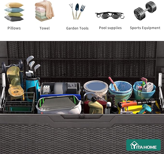 YITAHOME 100 Gallon Large Resin Deck Box Outdoor Storage Boxes for Patio Furniture, Outdoor Cushions - Photo 5