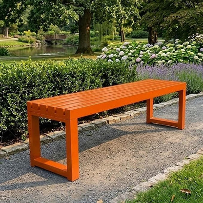 Weatherproof Outdoor Garden Bench, Heavy Duty Metal Bench, Galvanized Steel Backless Patio Benches, 3.3ft 3.9ft 4.9ft 5.9ft All Weather 2-Person Front Porch Seat for Yard Backyard(Orange,3.93ft)