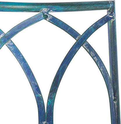 SAFAVIEH Outdoor Furniture Collection – Abia Antique Blue Distressed Wrought Iron 50-Inch Curved Tree Bench, Garden & Patio Seating (PAT5018C)