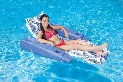 Poolmaster Royal Hawaiian Retro Adjustable Floating Chaise Pool Lounge, Blue