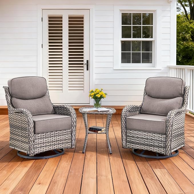 Luxury Outdoor Swivel Rocker Patio Chairs Set of 3 - Photo 1