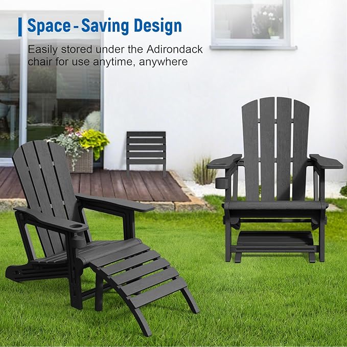 FONTOI Adirondack Ottoman, HDPE Plastic Adirondack Chair Footstool, All Weather Outdoor Footrest for Patio, Backyard, Lawn, Fire Pits, Black