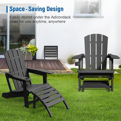 FONTOI Adirondack Ottoman, HDPE Plastic Adirondack Chair Footstool, All Weather Outdoor Footrest for Patio, Backyard, Lawn, Fire Pits, Black