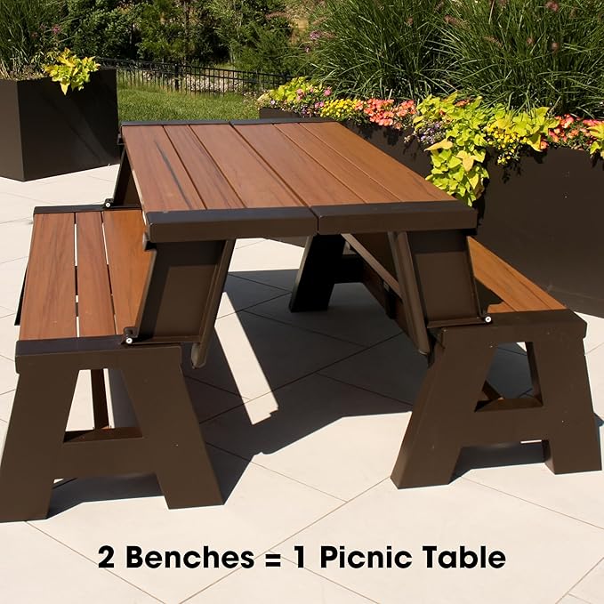 Convert-a-Bench Gen 1 2-in-1 Outdoor Convertible Bench to Picnic Table | Space-Saving, Weather-Resistant Patio Furniture for Yard, Deck, Garden | Easy Assembly & Durable Bench, Espresso