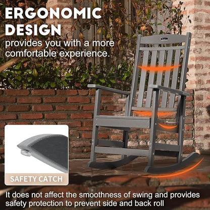FUNBERRY Outdoor Rocking Chairs, HDPE All Weather Poly Lumber Rocker, High Back Patio Rockers Easy Assembly