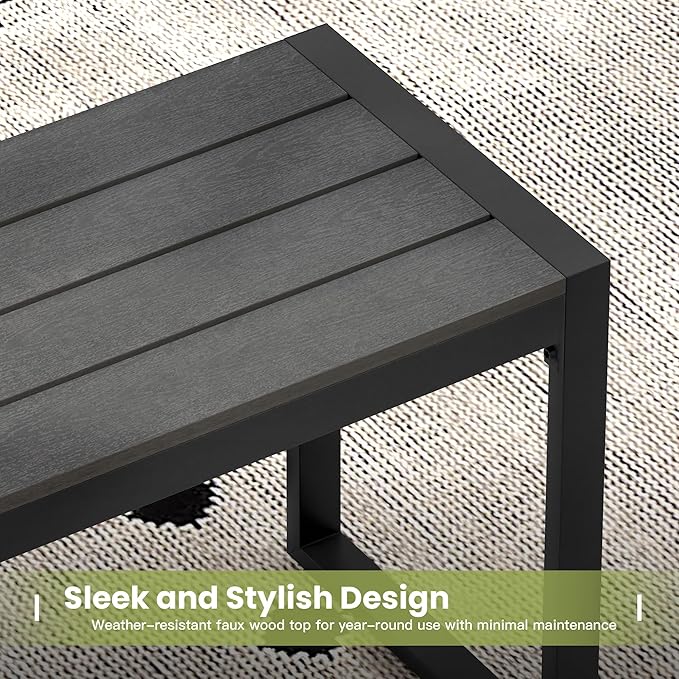 53" Outdoor Bench, Patio Backless Garden Bench with Metal Frame for Porch, Entryway, Lawn, Backyard, Black