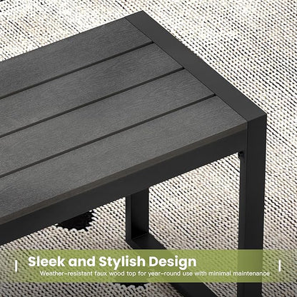 53" Outdoor Bench, Patio Backless Garden Bench with Metal Frame for Porch, Entryway, Lawn, Backyard, Black