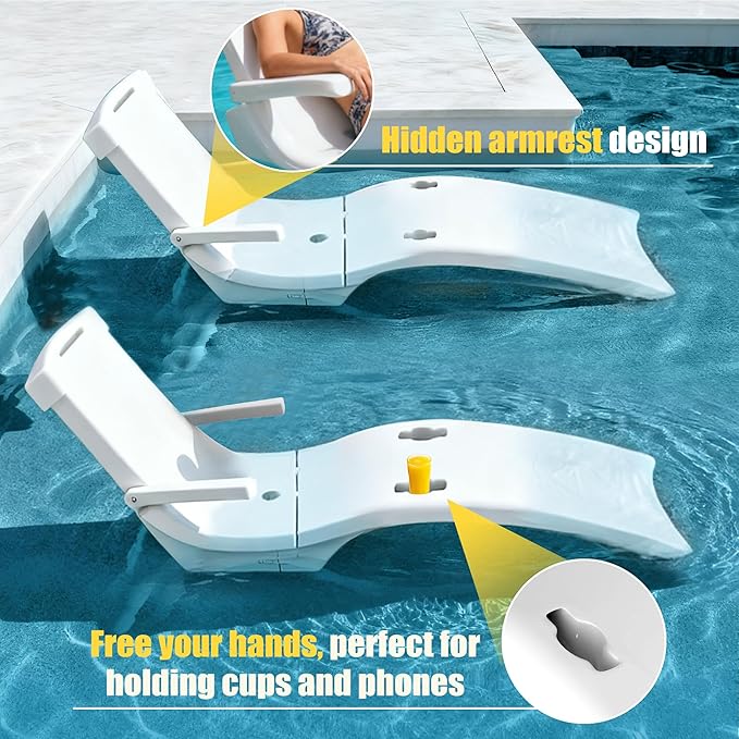 Pool Lounger, Fade-Resistant, Waterproof, Anti-Floating Patio Furniture, Pool Lounge Chair for Sun Shelf, Use in Pools with Shelves Up to 9-Inches Deep or Outside Pool Deck, White
