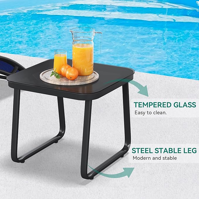 YITAHOME Outdoor Chaise Lounge Chair Set of 3, Pool Lounge Chairs with Side Table & 5-Position Adjustable Backrest, Sunbathing Recliner for Poolside, Backyard, Lawn, Deck - Navy