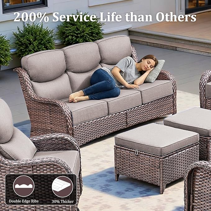 Luxury High Back Patio Furniture Set with 6-Inch Thick Cushions, 4-Pieces Outdoor Furniture with Swivel Chairs Fire Pit - Photo 7