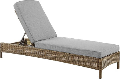 Crosley Furniture Bradenton Reclining Wicker Outdoor Chaise Lounge Chair for Patio, Deck, Backyard, Poolside, Weathered Brown with Gray Cushions