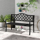 Giantex Metal Outdoor Bench with Backrest, Curved Armrests, Slatted Seat for 2-3 Persons, Load 660 lbs - Photo 8