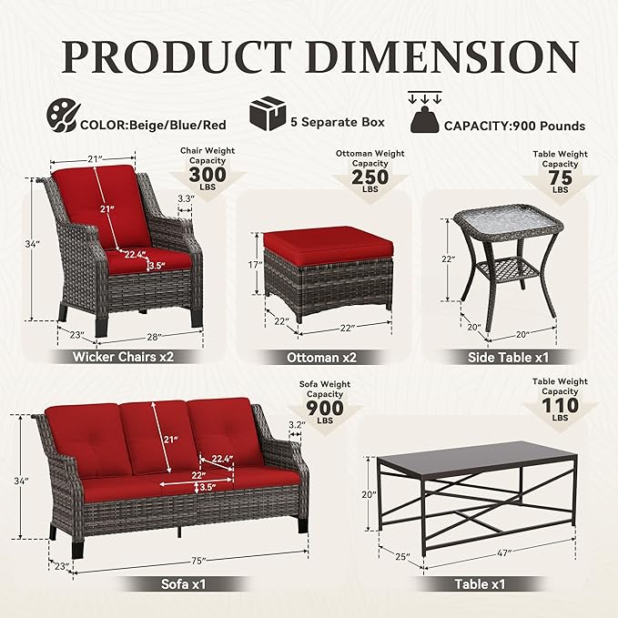 Wicker Patio Furniture Sets, 7 Pieces Outdoor Furniture with Patio Chairs, Outdoor 3-Seater Sofa, Ottoman, Coffee Table - Photo 2