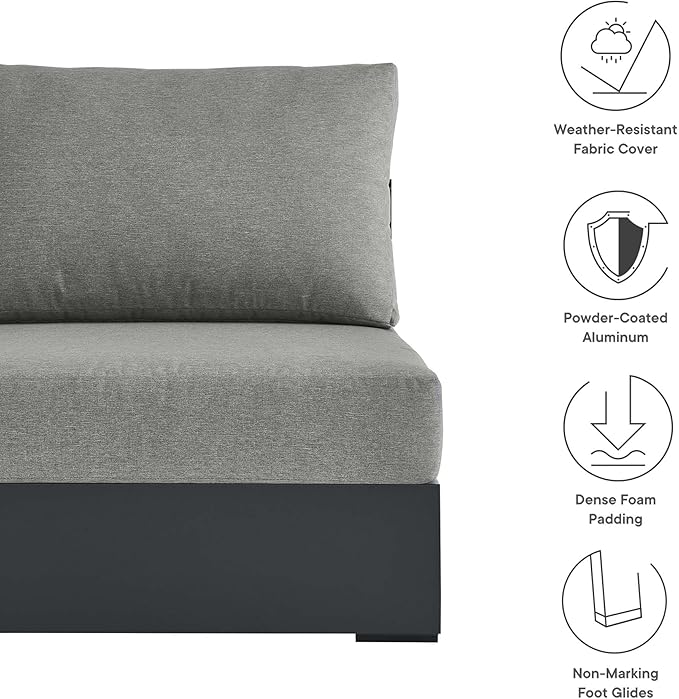 Modway Tahoe Aluminum Armless Patio Gray Modular Weather-Resistant Cushions-Perfect as Club Outdoor Lounge Chair - Photo 8