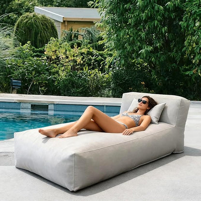 Outdoor Bean Bed Chair Sun Lounger, Outdoor Couch Sofa for Patio & Pool, Foam Filling Day Bed Furniture, Comfy Lazy Sofa for Outside, Water-Resistant Seating (Light Gray, 70'' L)