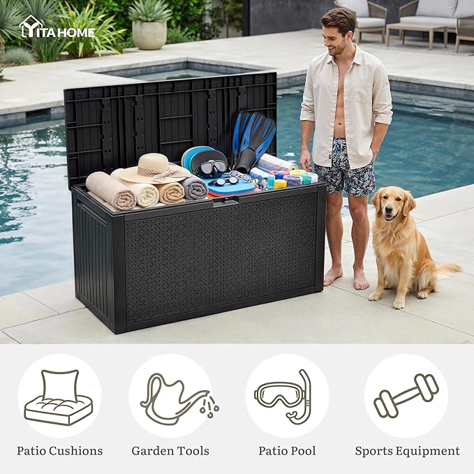 YITAHOME 90 Gallon Large Outdoor Deck Box, Lockable Waterproof Resin Storage Box with Handles - Photo 6