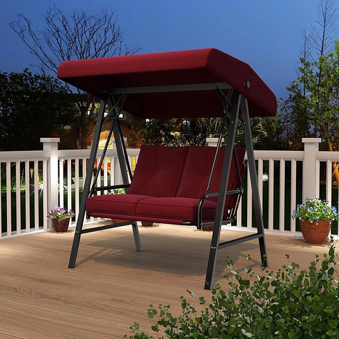 AECOJOY 2-Seat Outdoor Patio Swing Chair with Adjustable Canopy, Porch Swings Chairs for Adult - Photo 7