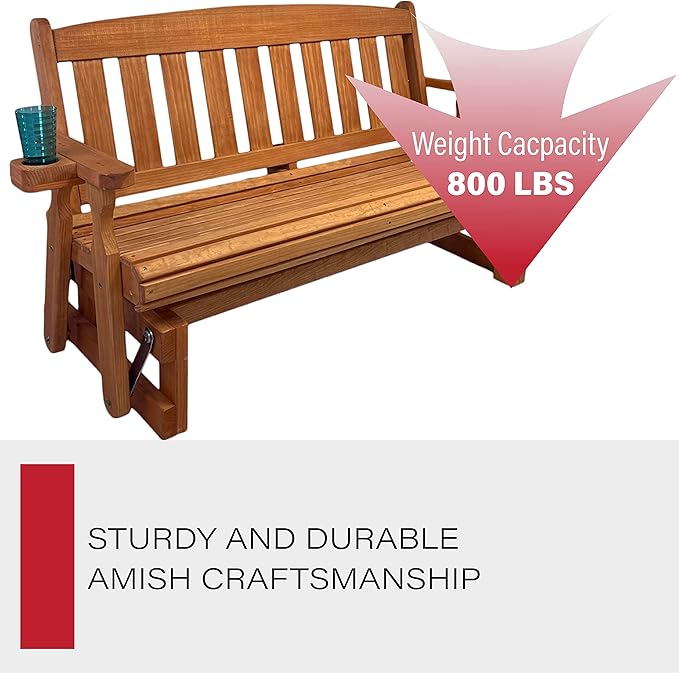 Amish Heavy Duty 800 Lb Mission Pressure Treated Porch Glider with Cupholders (4 Foot, Cedar Stain) - Photo 5