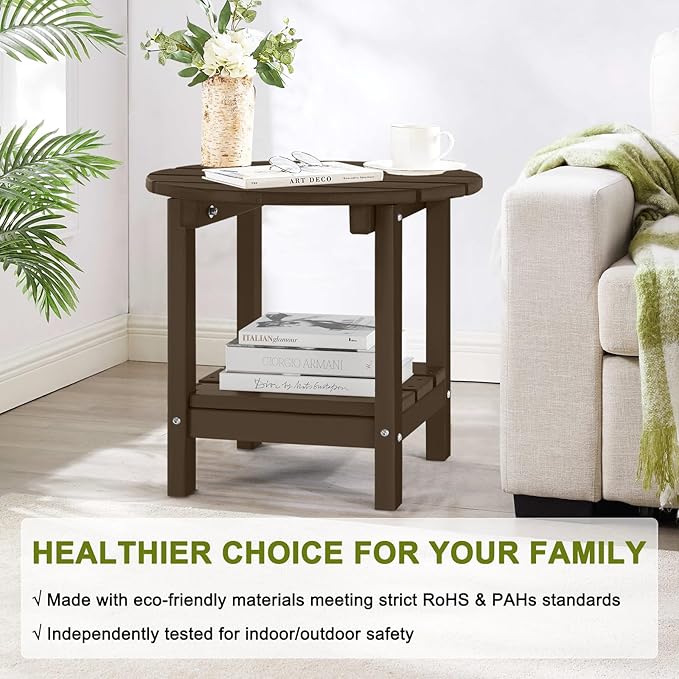 Adirondack Outdoor Side Tables, 2-Tier Round Outdoor Table, Weather Resistant HDPE Patio End Table for Garden, Lawn - Photo 7