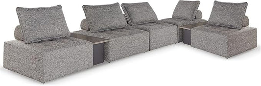 Signature Design by Ashley Bree Zee Right-Arm Facing Modern 7-Piece Outdoor Modular Seating with Tufted Cushion and 2 End Tables, Gray