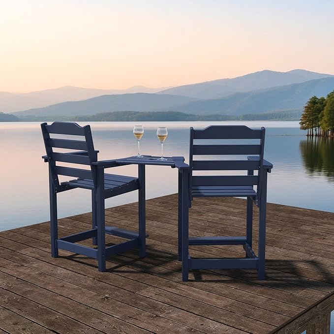 Tall Adirondack Chair, All Weather Resistant Adirondack Bar Stools for Patio, Lawn, Garden, Swimming Pool, Modern Adirondack Chair, (Navy Blue, 2PCS)