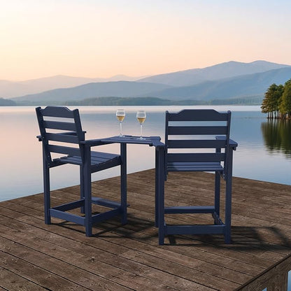 Tall Adirondack Chair, All Weather Resistant Adirondack Bar Stools for Patio, Lawn, Garden, Swimming Pool, Modern Adirondack Chair, (Navy Blue, 2PCS)