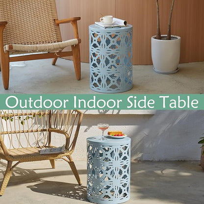 Y&M Set of 3 Heavy-Duty Round End Table, Side Table, Coffee Table for Indoor Multifunctional Use, Outdoor Decorative Garden Stool Plant Stand-Blue