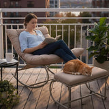 Outdoor Rocking Chairs Set of 2, Modern Papasan Rocking Chairs with Cushions - Photo 8