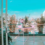 Garden 4 you End Table 2 PCS Metal Side Table Pink Round Folding Tray Cyan Sofa Small Accent Fold-able Table - Photo 9