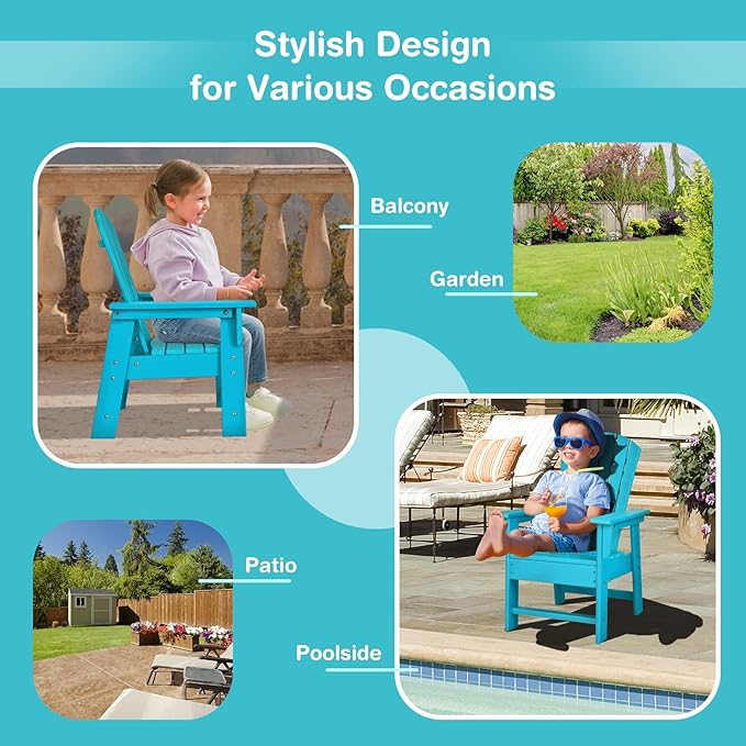 Giantex Adirondack Chair, Kids HDPE Patio Lawn Chair with Ergonomic Backrest for Deck, Porch, Backyard, Poolside, Indoor, Weather Resistance Toddler Outdoor Chair (4, Turquoise)
