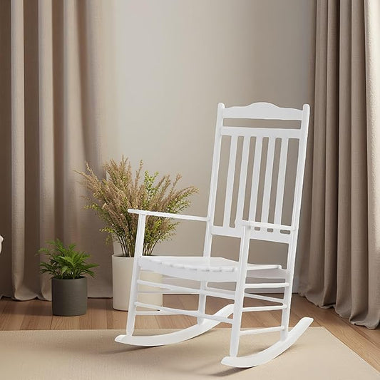 Wooden Adults Porch Rocking Chairs Outside Rocker for Outdoor and Indoor Patio Garden Lounge Living Room Indoor White