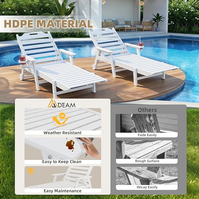 Mdeam 6-Position Lounge Chair Outdoor, 22" W Oversized Sun Tanning Chair, 500LBS Capacity - Photo 7